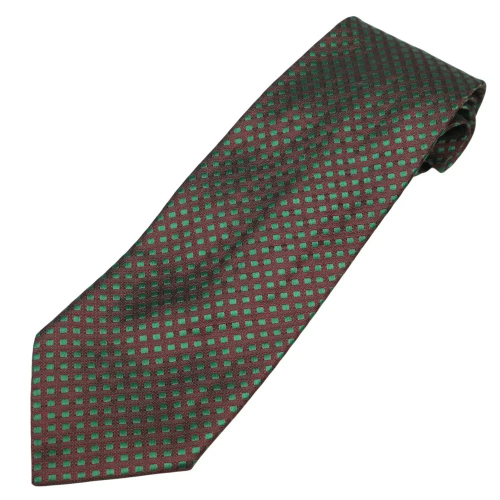 Stefano Ricci Silk Necktie Dark Brown Emerald Green‎ Geometric Square Made Italy